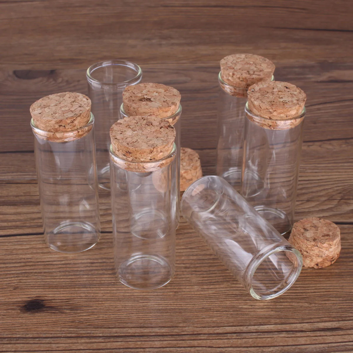 15ml/25ml/30ml/35ml/40ml/45ml/50ml/55ml/60ml/80ml/100ml Small Glass Test Tube with Cork Stopper Dragees Jars Bottles 24 pieces