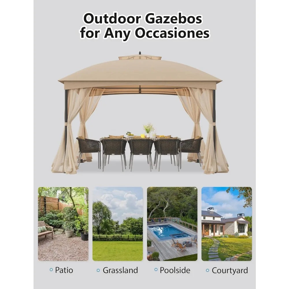 Patio Canopy Gazebo,10x12, Sturdy Metal Gazebo with Mosquito Netting and Double Air Roofs,Waterproof Sunshade for Deck/Backyard