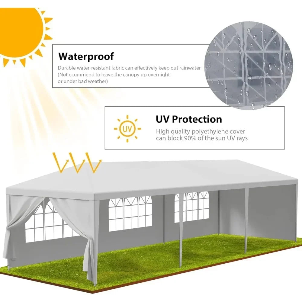 Outdoor Canopy Tent with Removable Sidewalls, Patio Camping Gazebo, Shelter, Pavilion for Party, Wedding, BBQ Events, 10x30'