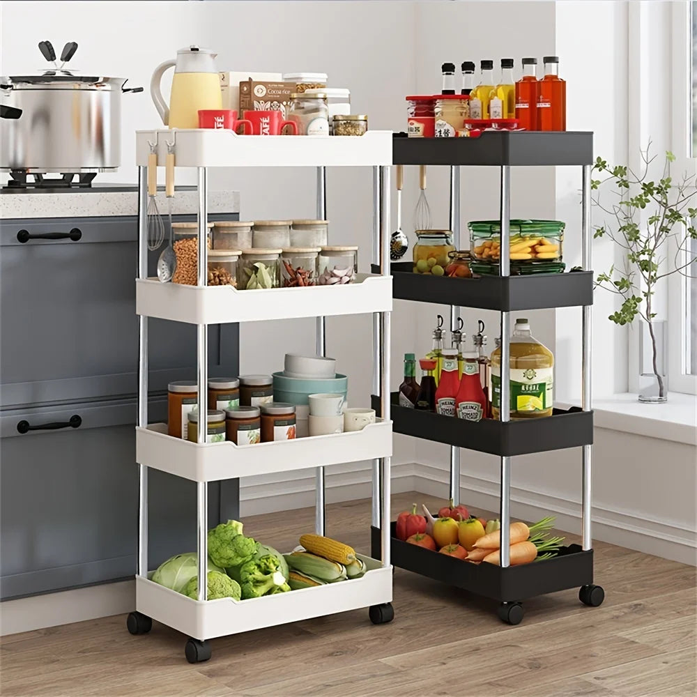 1pc 3/4 Tier Rolling Storage Cart High Capacity Storage Shelf Movable Gap Storage Rack Kitchen Bathroom And Livingroom Organizer