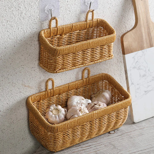 Wall Hanging Storage Basket Container Decorative Basket Hand Woven Kitchen Storage Basket for Garden Flower Pot Living Room