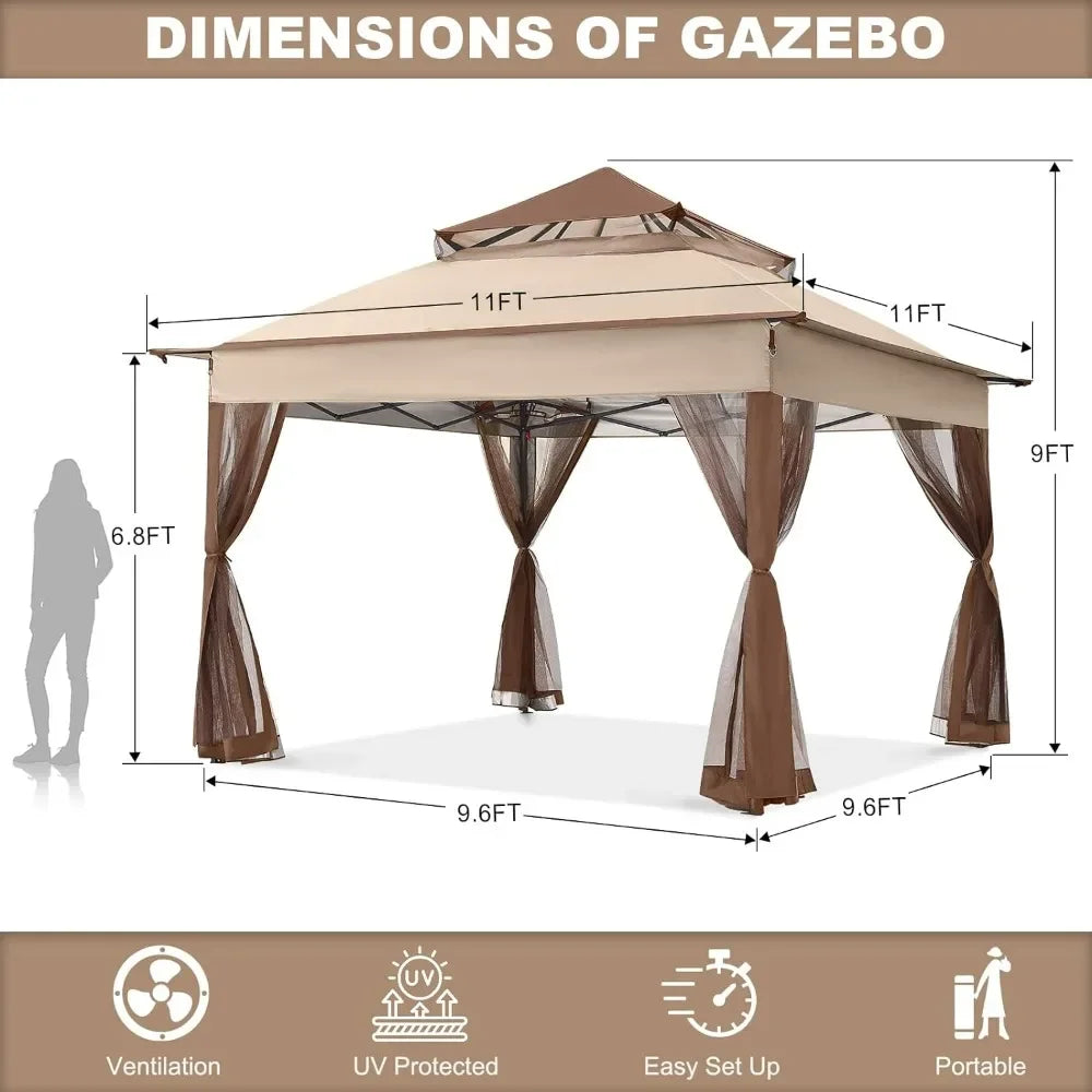 Outdoor Gazebo Pop Up Gazebo 11x11 - Outdoor Canopy Tent with Mosquito Netting for Patio Garden Backyard,Patio Gazebo