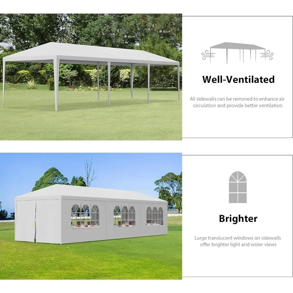 Outdoor Canopy Tent with Removable Sidewalls, Patio Camping Gazebo, Shelter, Pavilion for Party, Wedding, BBQ Events, 10x30'