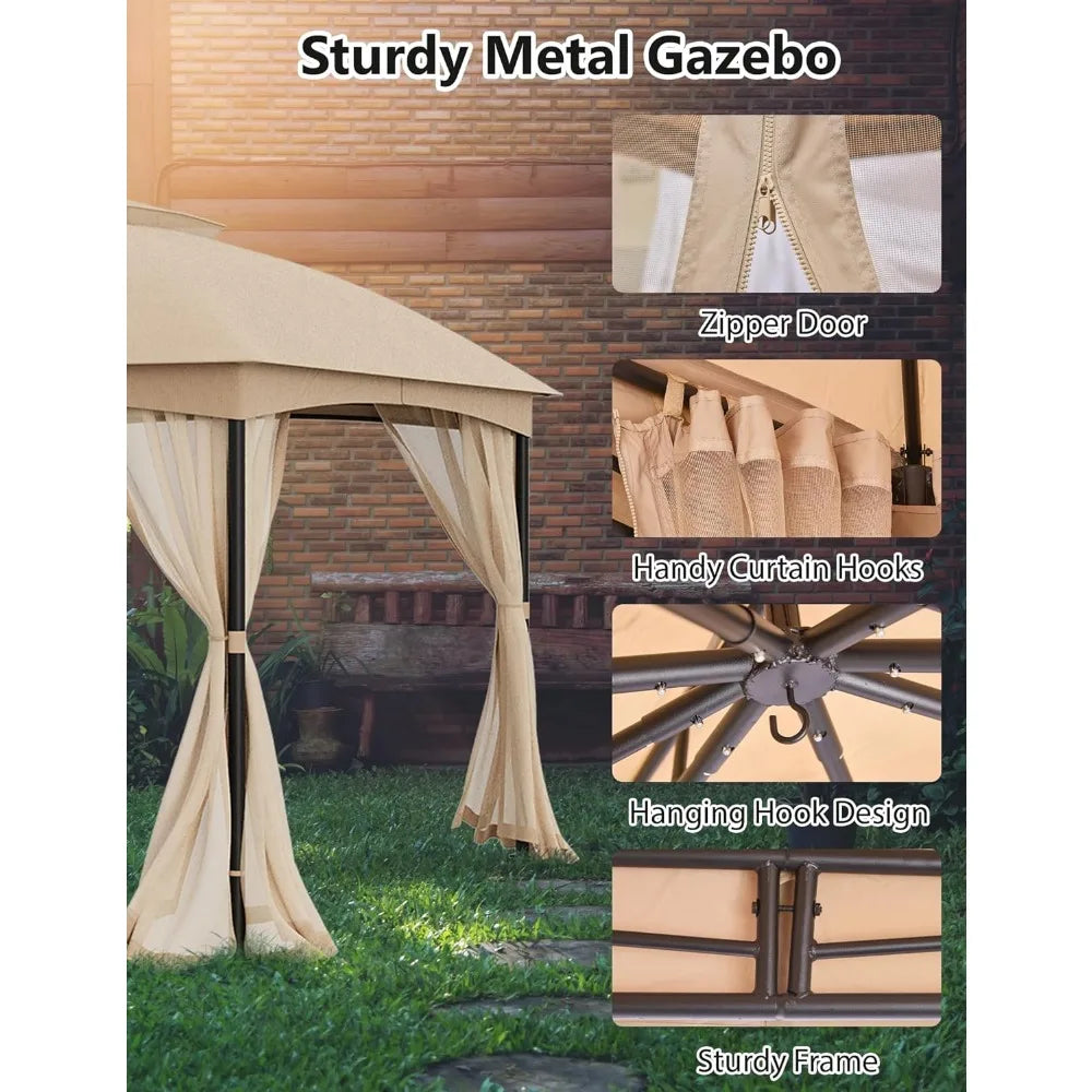 Patio Canopy Gazebo,10x12, Sturdy Metal Gazebo with Mosquito Netting and Double Air Roofs,Waterproof Sunshade for Deck/Backyard