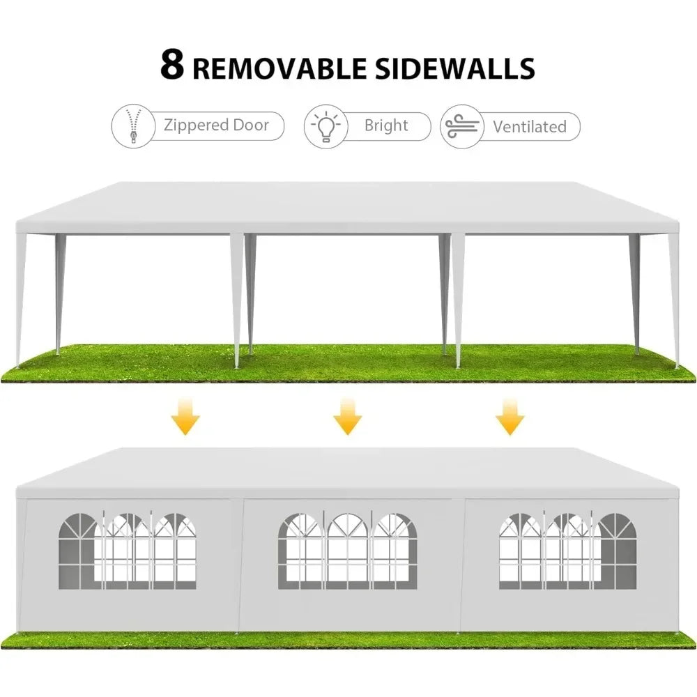 Outdoor Canopy Tent with Removable Sidewalls, Patio Camping Gazebo, Shelter, Pavilion for Party, Wedding, BBQ Events, 10x30'