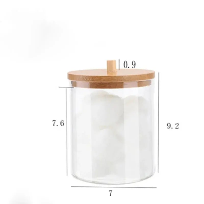 (3pcs)Cotton Swab Storage Box Bamboo Cover Acrylic Portable Circular Container Makeup Cotton Puff Storage