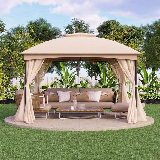 Patio Canopy Gazebo,10x12, Sturdy Metal Gazebo with Mosquito Netting and Double Air Roofs,Waterproof Sunshade for Deck/Backyard