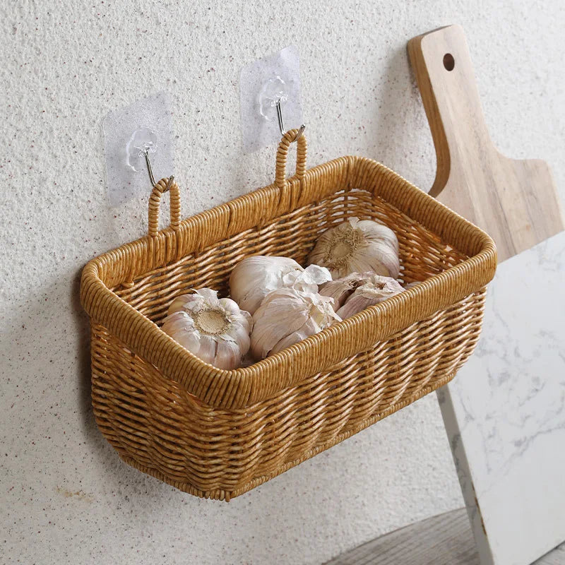 Wall Hanging Storage Basket Container Decorative Basket Hand Woven Kitchen Storage Basket for Garden Flower Pot Living Room