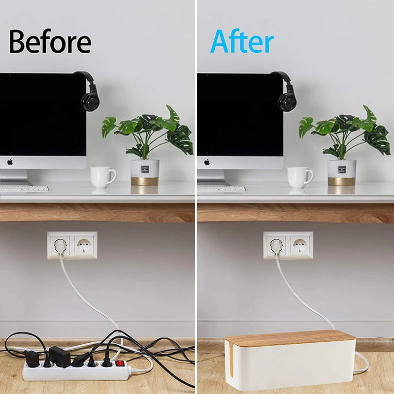 Cable Storage Box Power Strip Case Wooden Power Line Wire Management Organizer Anti-Dust Charger Socket Network Line Storage Bin