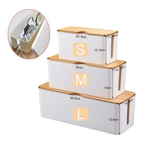 Cable Storage Box Power Strip Case Wooden Power Line Wire Management Organizer Anti-Dust Charger Socket Network Line Storage Bin