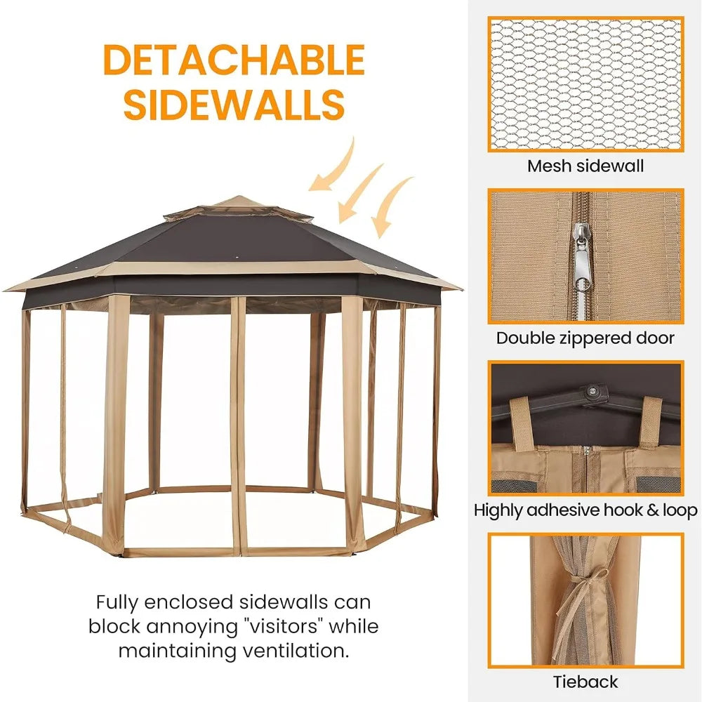 Outdoor Large Sun Shelter of 13'x13', Outdoor Canopy Tent with Carry Bag, Canopy Gazebo Commercial