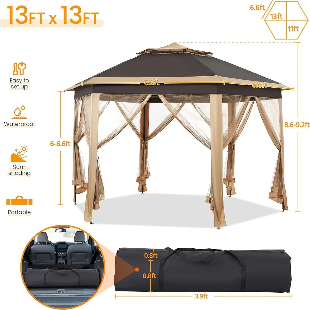 Outdoor Large Sun Shelter of 13'x13', Outdoor Canopy Tent with Carry Bag, Canopy Gazebo Commercial